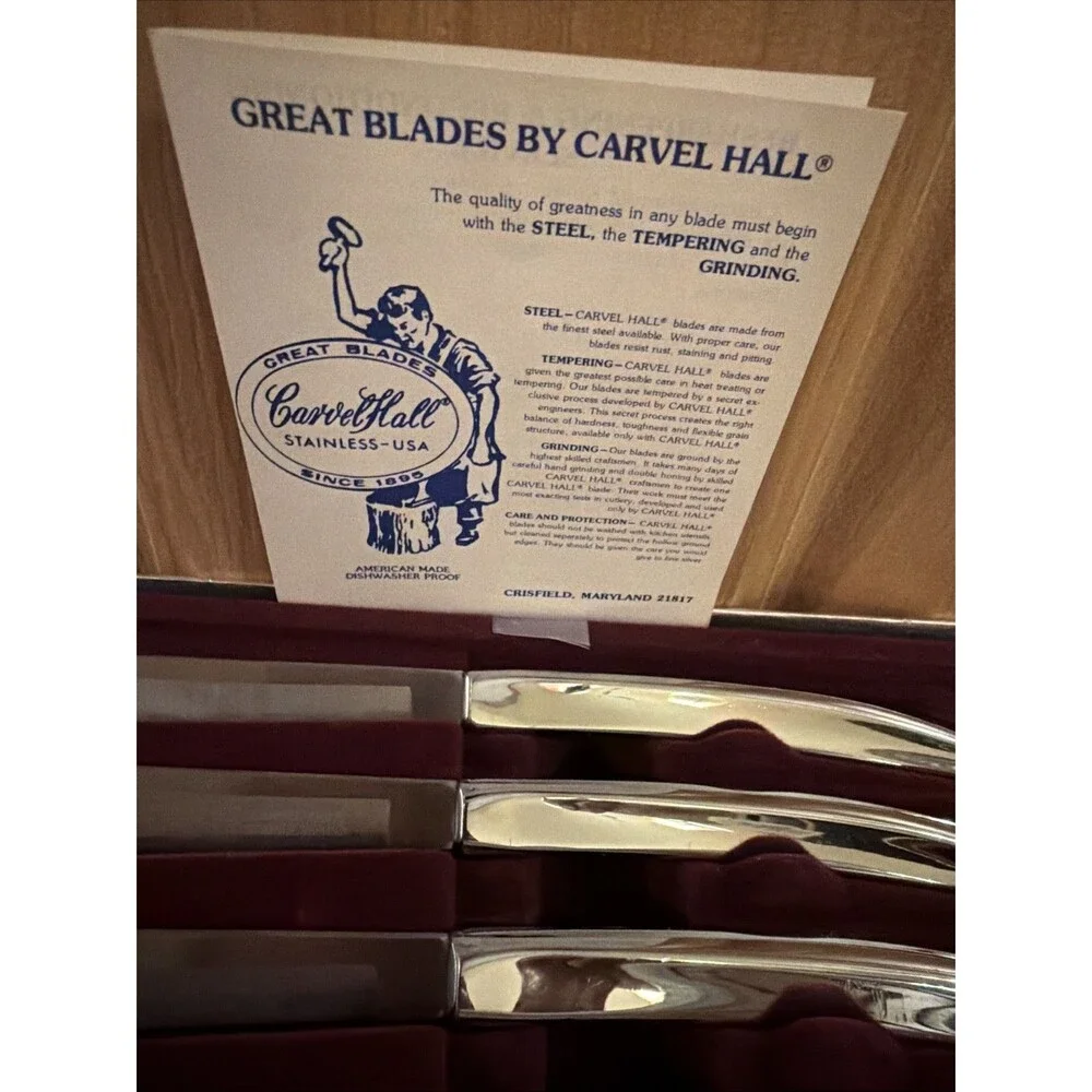 Carvel Hall Stainless Steel Steak Knives Vintage Set/8 In Box Made in USA.  EUC!